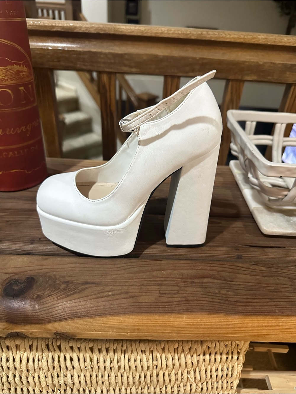 BAMBOO White Platform Mary Jane Chunky Block Heel